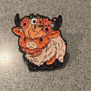 Adorable Highland Cow Enamel Pin - Orange and Black